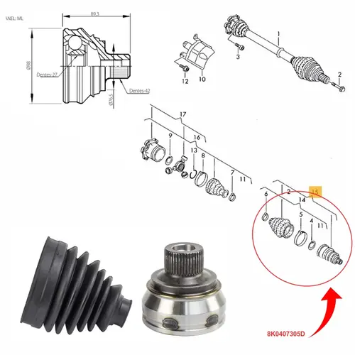 HOMOCINETICA DIAN AUDI 27DX42D 1.8/2.0 16V TFSI / 3.2 24V 8K0407305D/SKU1437