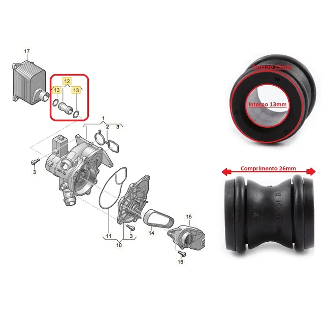 TUBO BOMBA AGUA/TROCADOR CALOR AUDI/VW 2.0 16V 2009 A 2013 06H121131C/SKU1631