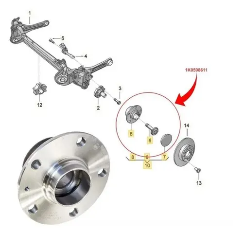 CUBO RODA TRAS 30MM AUDI/VW 1K0598611/SKU1309