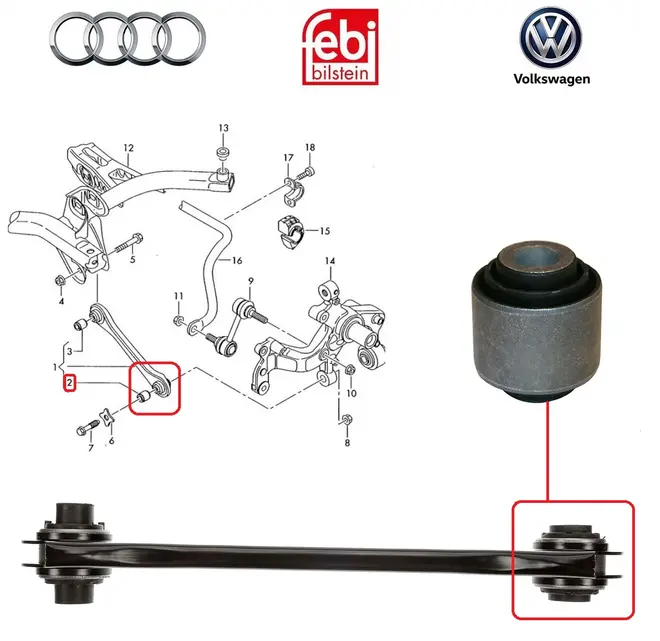 BUCHA BRAÃ‡O RETO TRAS AUDI/VW  1.0 12V/1.4 16V/ 2.0 16V TFIS/TSI / 2.5 20V 1K0505543A/SKU