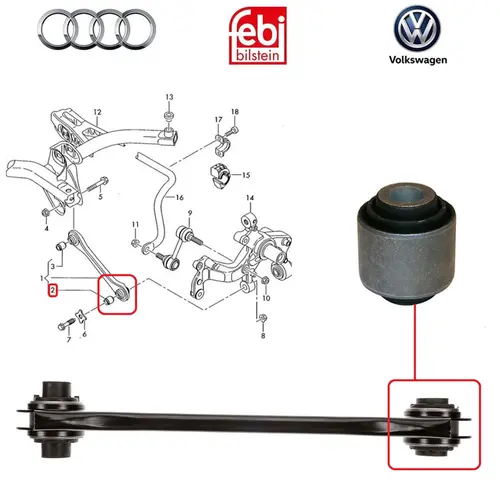 BUCHA BRAÃ‡O RETO TRAS AUDI/VW  1.0 12V/1.4 16V/ 2.0 16V TFIS/TSI / 2.5 20V 1K0505543A/SKU
