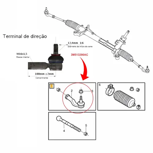 TERMINAL DIRECAO LADO ESQUERDO VOLVO C30 2006 A 2012/S40 2003 A 2018/V50 2003 A 2018 3M513