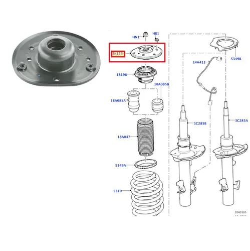 COXIM BATENTE SUP AMORT DIAN VOLVO XC60/XC70/S60/S80/V60/V70 2.0 16V/3.0/3.2 24V 2007 A 20