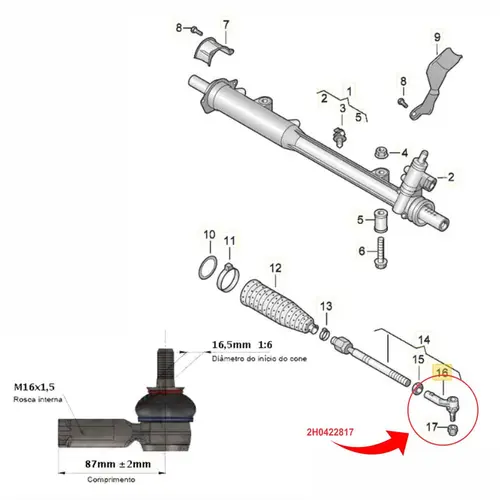 TERMINAL DIREÃ‡ÃƒO LADO ESQUERDO AUDI Q7 2006 A 2016/VW AMAROK 2010 A 2018/TOUAREG 2002 A