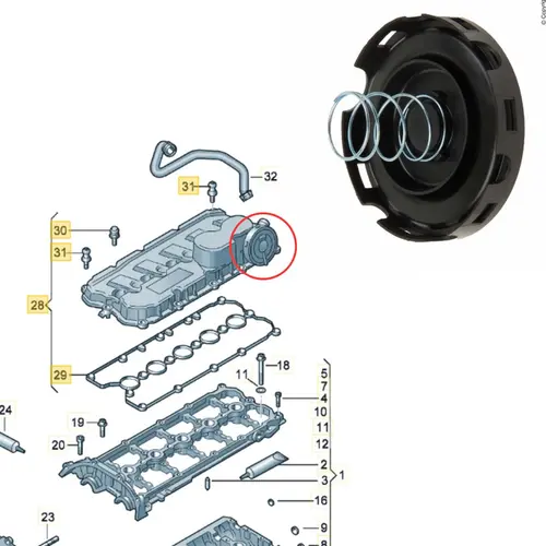 RESPIRO TAMPA VALVULA VW JETTA 2.5 20V 150CV/170CV 2007 A 2011 07K103469F/SKU2825