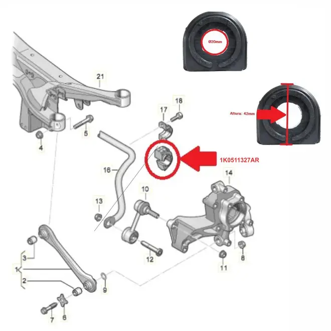 BUCHA  ESTA TRAS AUDI/VW A3/Q3/GOLF/PASSAT/TIGUAN 1.6 8V/ 1.4/1.8/2.0 16V TFSI/TSI 2003 A