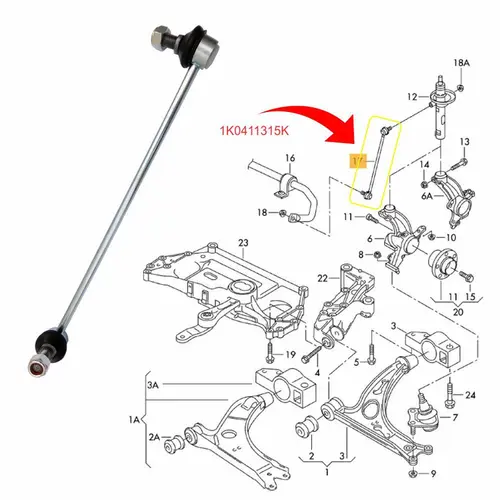 BIELETA DIAN AUDI/VW 1.4/1.8/2.0 16V TFSI/TSI/2.5 20V FSI 2007 A 2017 1K0411315K/SKU503
