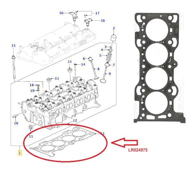 JUNTA CABEÇOTE METÁLICA VOLVO JAGUAR LAND ROVER 2.0 16V 2006 A 2020 LR024975