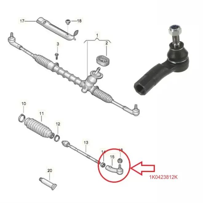 TERMINAL DIRECAO DIR AUDI/VW 1.0 12V/1.4 16V/1.6 16V/1.8 20V/ 2.0 16V/ 2.5 20V 1K0423812K/