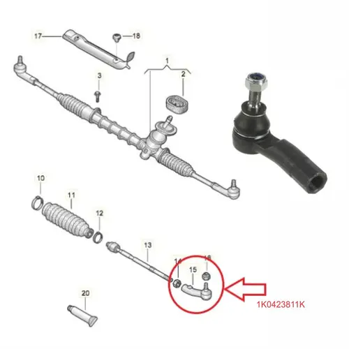 TERMINAL DIRECAO ESQ AUDI/VW 1.0 12V/1.4 16V/1.6 16V/1.8 20V/ 2.0 16V/ 2.5 20V 1K0423811K/