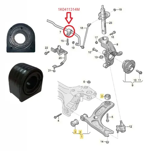 BUCHA DA BARRA ESTABILIZADORA DIANTEIRA VW JETTA, GOLF TSI, TIGUAN E AUDI A3 - 22 MM