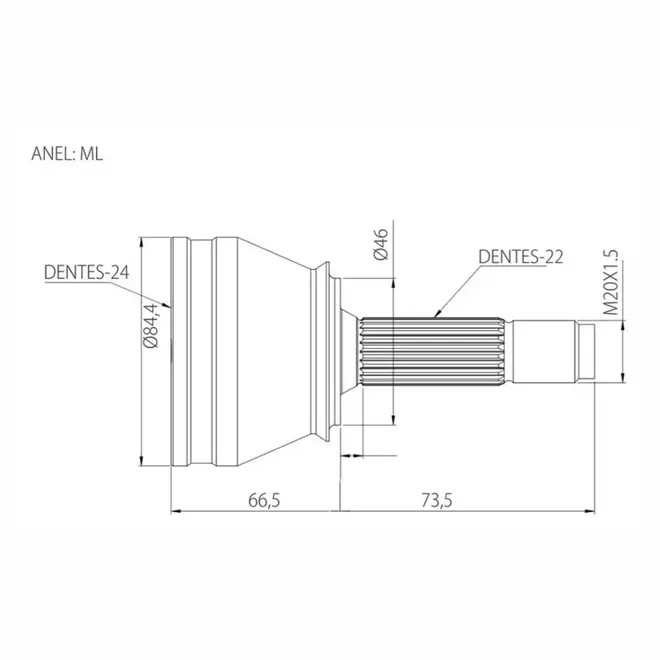 HOMOCINETICA DIAN RODA 22X24D VW UP! 1.0 12V TSI 2014 A 2021 1SB498099A/SKU955