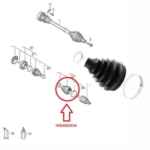 COIFA HOMOCINETICA LADO RODA AUDI/VW A3/GOLF/TIGUAN/JETTA/PASSAT/FUSCA/BORA 1K0498203A