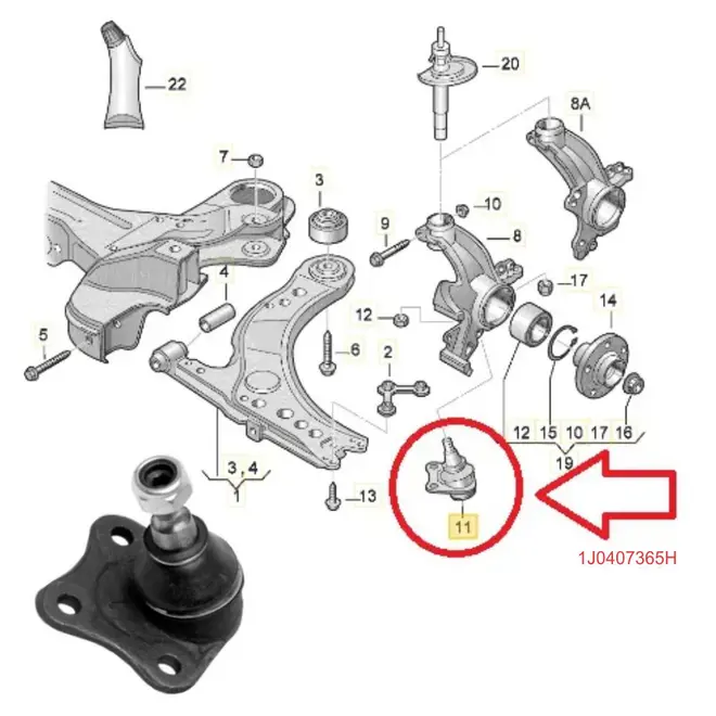 PIVO BANDEJA LADO ESQ AUDI A3/VW BORA/GOLF/NEWBEETLE 1.6 8V/2.0 8V/16V  97 A 14 1J0407365H