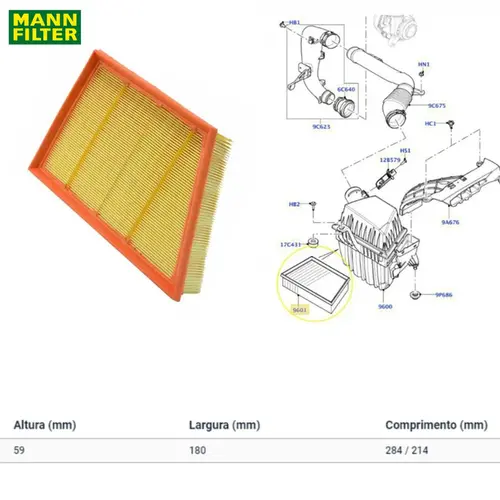 FILTRO AR MOTOR LAND ROVER 2.0 16V /2.2 16V TDI LR029078/SKU507