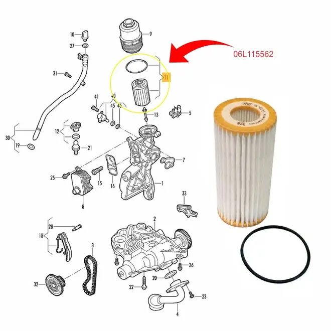 FILTRO LUBRIFICANTE AUDI/VW 1.8/2.0 16V TFSI 2013/... 06L115562/SKU557