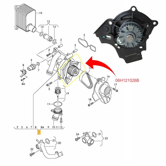BOMBA AGUA AUDI/VW 2.0 16V TFSI PLASTICO 06H121026B/SKU593